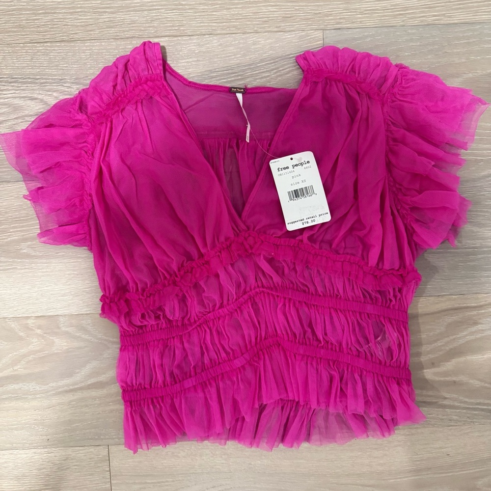 Free People Bright Pink Ruffled Top